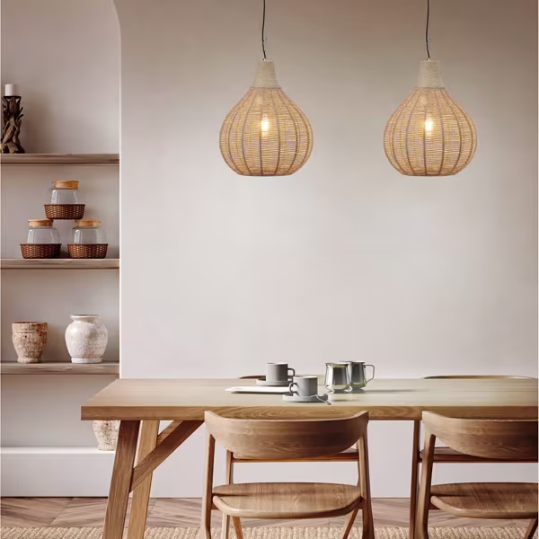 HLW LED LED Pendant Lamp Trion Jen - Stylish round pendant lamp with jute and E27 fitting HLW LED LED Pendant Lamp Trion Jen - Stylish round pendant lamp with jute and E27 fitting