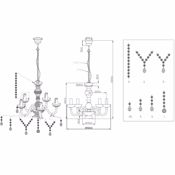 HLW LED LED lamp Chandelier Trion Lucy - 5-light E14 fitting in matte chrome HLW LED LED lamp Chandelier Trion Lucy - 5-light E14 fitting in matte chrome