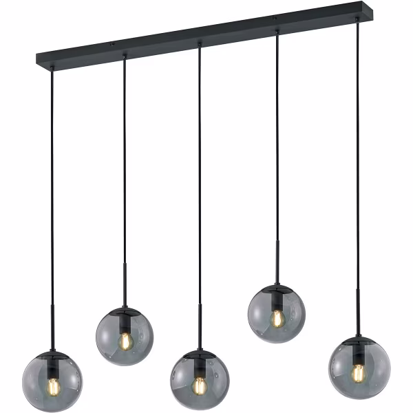 HLW LED Moderne LED Hanglamp Trion Balina - 5-lichts, Mat Antraciet & Rookglas