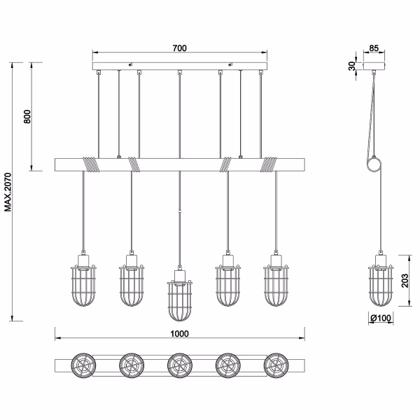 HLW LED LED Pendant Lamp Trion Fortes with 5 E27 fittings and antique nickel finish HLW LED LED Pendant Lamp Trion Fortes with 5 E27 fittings and antique nickel finish