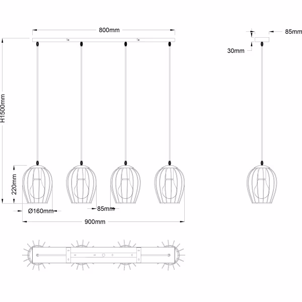 HLW LED Moderne Mat Zwarte Metalen LED Hanglamp - 4-lichts E27 LED Lamp HLW LED Moderne Mat Zwarte Metalen LED Hanglamp - 4-lichts E27 LED Lamp