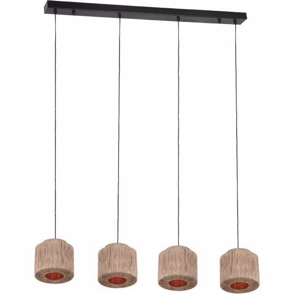 HLW LED LED Hanglamp Trion Alisa - 4-lichts Rechthoekige LED lamp met jute lampenkappen