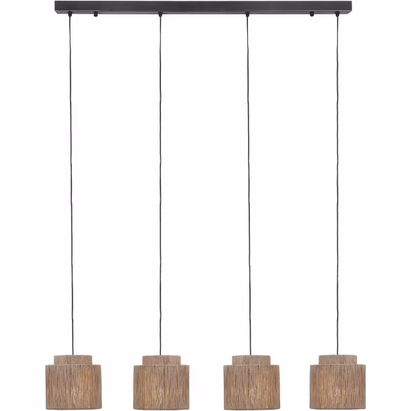 HLW LED LED Hanglamp Trion Alisa - 4-lichts Rechthoekige LED lamp met jute lampenkappen