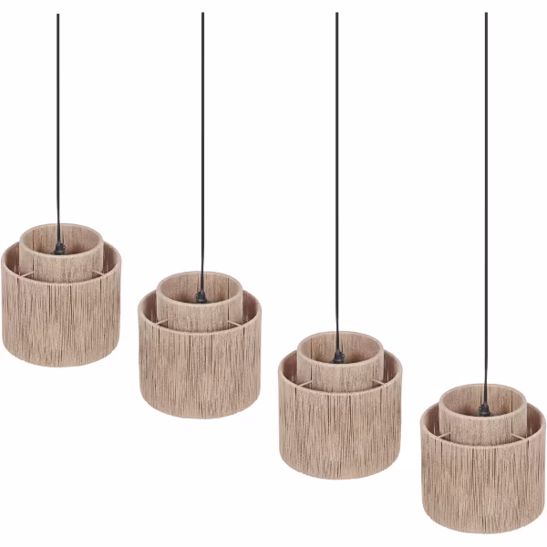 HLW LED LED Hanglamp Trion Alisa - 4-lichts Rechthoekige LED lamp met jute lampenkappen