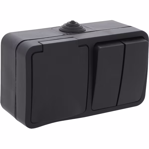 Q-LINK Q-LINK mat zwarte buitenwandcontactdoos IP54 met LED Q-LINK Q-LINK mat zwarte buitenwandcontactdoos IP54 met LED