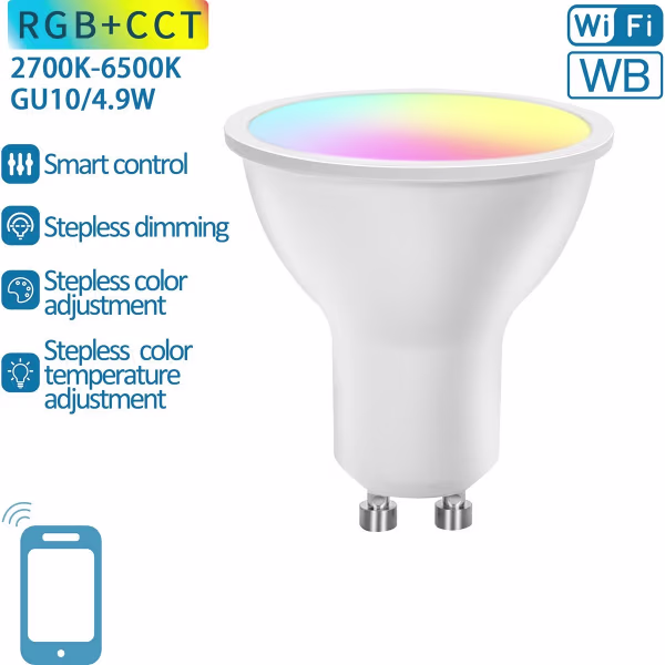 HLW LED Energy-efficient 9W LED spotlight - White plastic spotlight with RGB and Smart Home