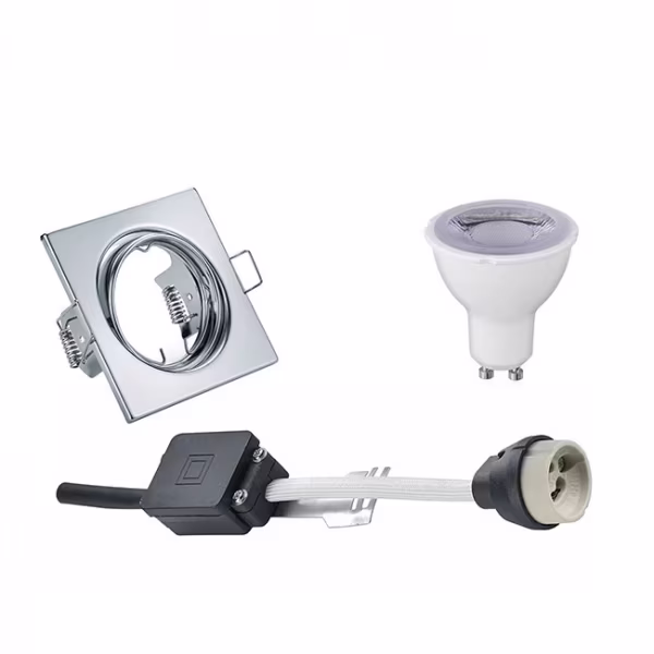 HLW LED LED Spotlight Set 6W - Dimmable Square Tiltable Recessed Spotlight in Gloss Chrome HLW LED LED Spotlight Set 6W - Dimmable Square Tiltable Recessed Spotlight in Gloss Chrome