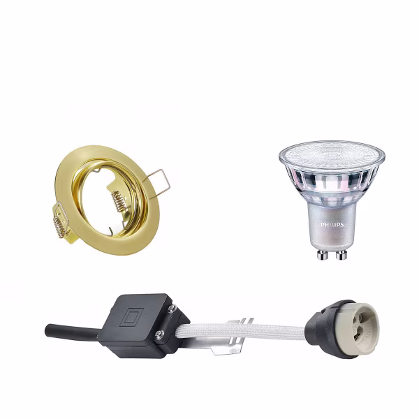 HLW LED Tiltable Round Recessed Spotlight LED Spotlight Set - Matte Gold, Dimmable 7W LED GU10