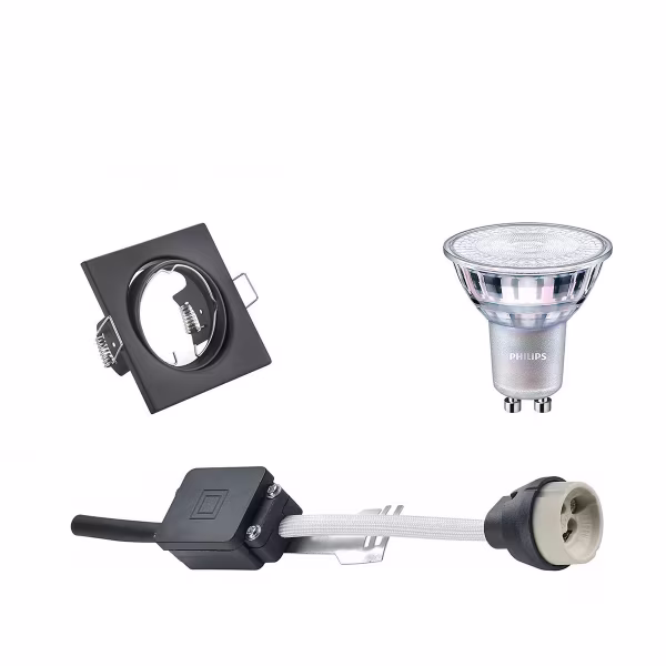 HLW LED Dimmable Square LED Recessed Spotlight - Tiltable Spotlight Matte Black 7W LED Lamp
