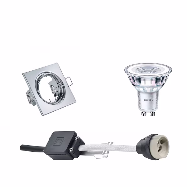 HLW LED 4W LED Spot Set - Kantelbare Vierkante Inbouwspot, Dimbaar, Glans Chroom, Natuurlijk Wit HLW LED 4W LED Spot Set - Kantelbare Vierkante Inbouwspot, Dimbaar, Glans Chroom, Natuurlijk Wit