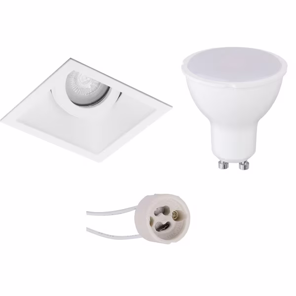 HLW LED Dimbare 6W LED Spot Set - Vierkante Mat Witte Kantelbare Inbouwspot GU10 HLW LED Dimbare 6W LED Spot Set - Vierkante Mat Witte Kantelbare Inbouwspot GU10