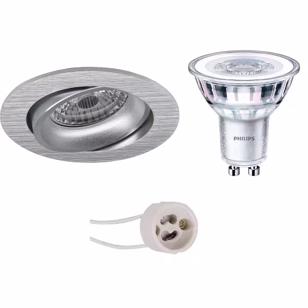 HLW LED LED Spotlight Set - 3W Dimmable Tiltable Round Recessed Spotlight Matte Silver - Warm White
