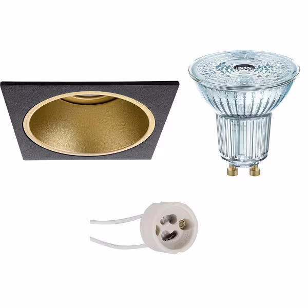 HLW LED Dimbare LED Spot Set - Vierkante Inbouwspot 4W LED, Zwart/Goud, GU10 Fitting HLW LED Dimbare LED Spot Set - Vierkante Inbouwspot 4W LED, Zwart/Goud, GU10 Fitting
