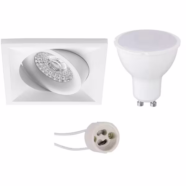 HLW LED Pragmi Qiundo Pro 6W LED Spot Set - Tiltable Square Recessed Spot White, Dimmable, GU10