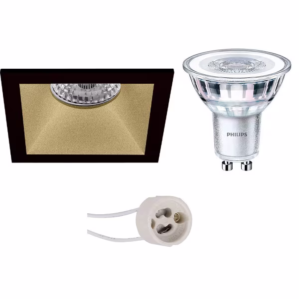 HLW LED LED Spot Set 3W - Dimbare Vierkante Inbouwspot Mat Zwart/Goud - Warm Wit 2700K HLW LED LED Spot Set 3W - Dimbare Vierkante Inbouwspot Mat Zwart/Goud - Warm Wit 2700K