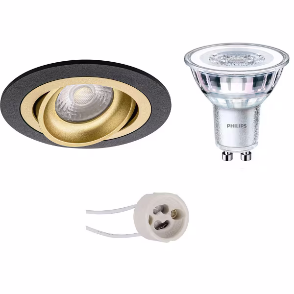 HLW LED LED Spot Set - 3W Tiltable Round Recessed Spotlight Matte Black & Gold - Dimmable Warm White HLW LED LED Spot Set - 3W Tiltable Round Recessed Spotlight Matte Black & Gold - Dimmable Warm White