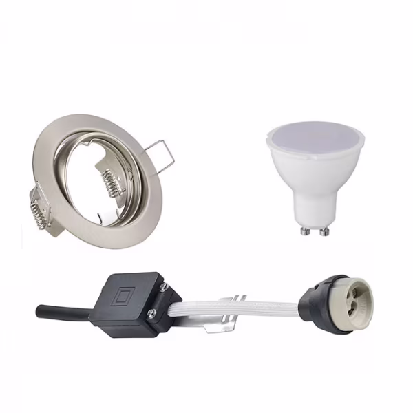 HLW LED LED Spot Set 4W - Kantelbare Ronde Inbouwspot met GU10 Fitting, Mat Nikkel, Warm Wit HLW LED LED Spot Set 4W - Kantelbare Ronde Inbouwspot met GU10 Fitting, Mat Nikkel, Warm Wit