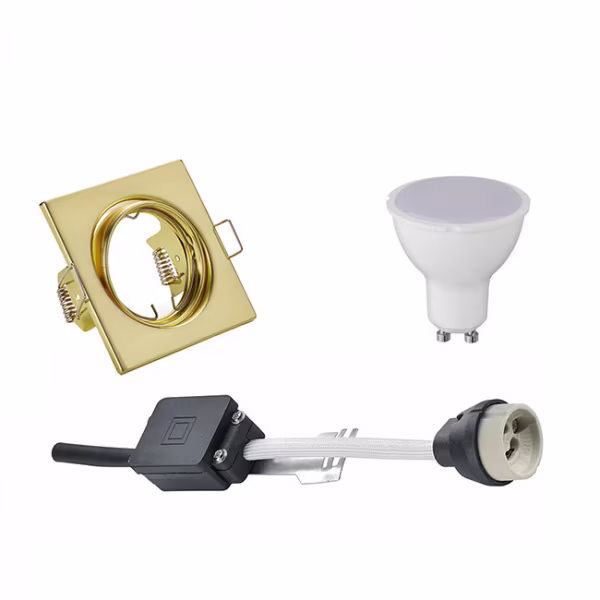 HLW LED LED Spotlight Set 4W - Tiltable Square Recessed Spotlight Matte Gold, GU10, Cool White 6400K HLW LED LED Spotlight Set 4W - Tiltable Square Recessed Spotlight Matte Gold, GU10, Cool White 6400K