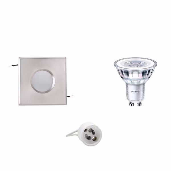HLW LED LED Spot Set 5W - Square IP65 Recessed Spotlight - White & Chrome Spotlight, GU10 Fitting HLW LED LED Spot Set 5W - Square IP65 Recessed Spotlight - White & Chrome Spotlight, GU10 Fitting