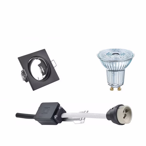HLW LED 5W LED Spot Set - Vierkante Kantelbare Inbouwspot Mat Zwart, Dimbaar, GU10 HLW LED 5W LED Spot Set - Vierkante Kantelbare Inbouwspot Mat Zwart, Dimbaar, GU10