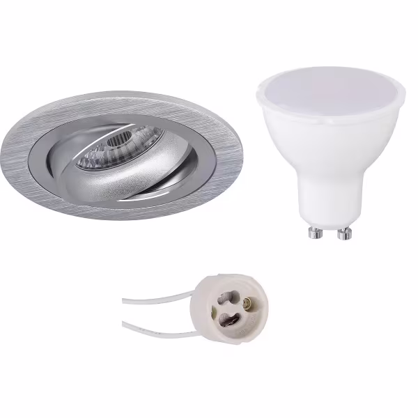 HLW LED LED Spotlight Set 8W - Tiltable Round Recessed Spotlight Matte Silver with GU10 Fitting HLW LED LED Spotlight Set 8W - Tiltable Round Recessed Spotlight Matte Silver with GU10 Fitting