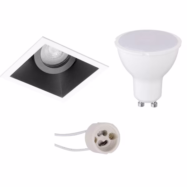 HLW LED LED Spot Set 6W - Kantelbare Vierkante Inbouwspot met GU10, Zwart/Wit HLW LED LED Spot Set 6W - Kantelbare Vierkante Inbouwspot met GU10, Zwart/Wit