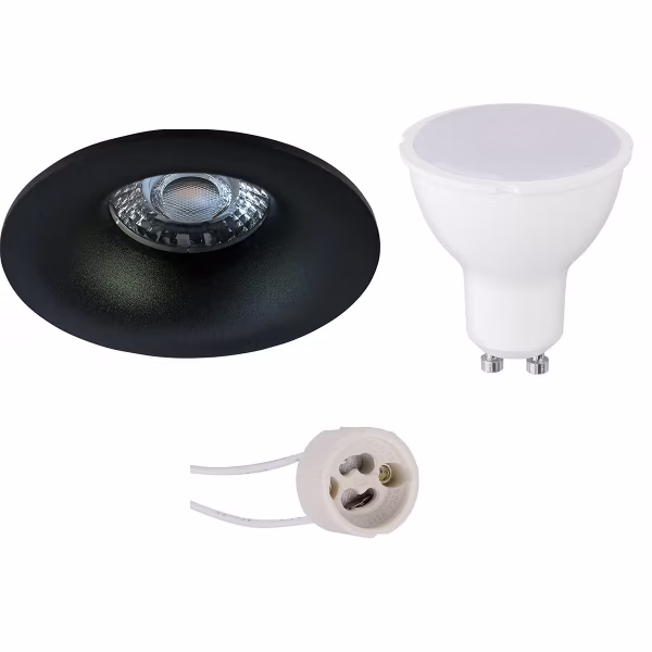 HLW LED LED Spotlight Set 6W - Matte Black Round Recessed Spotlight GU10 LED Lamp Bright Cool White HLW LED LED Spotlight Set 6W - Matte Black Round Recessed Spotlight GU10 LED Lamp Bright Cool White
