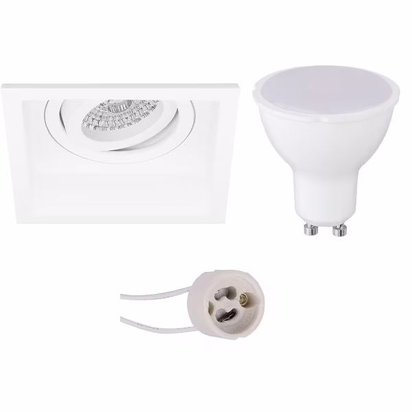 HLW LED 6W LED Spot Set - Kantelbare Vierkante Inbouwspot Mat Wit met GU10 Fitting HLW LED 6W LED Spot Set - Kantelbare Vierkante Inbouwspot Mat Wit met GU10 Fitting