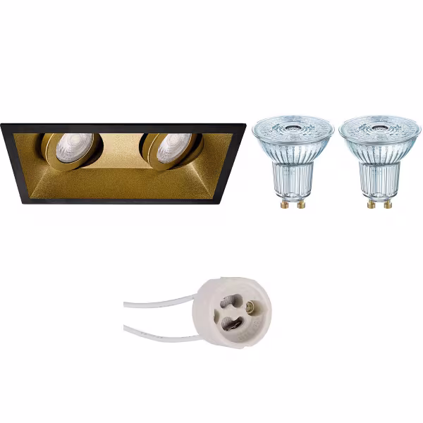 HLW LED LED Spot Set 4W - Dimmable Tiltable Recessed Spotlight Matte Black & Gold Accent HLW LED LED Spot Set 4W - Dimmable Tiltable Recessed Spotlight Matte Black & Gold Accent