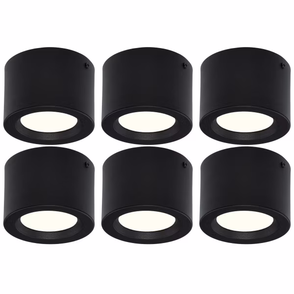 HLW LED LED Downlight 6 Pack - Surface Mounted Round High 5W - Natural White 4200K - Matte Black Aluminum - Ø105mm HLW LED LED Downlight 6 Pack - Surface Mounted Round High 5W - Natural White 4200K - Matte Black Aluminum - Ø105mm