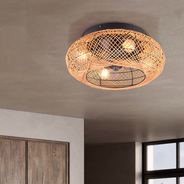 HLW LED LED Plafondlamp met Ventilator - Plafondventilator - Trion Lari - E27 fitting - Afstandsbediening - Rond - Bruin - Papier HLW LED LED Plafondlamp met Ventilator - Plafondventilator - Trion Lari - E27 fitting - Afstandsbediening - Rond - Bruin - Papier