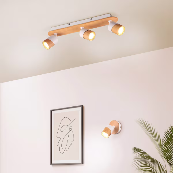 HLW LED LED Ceiling Spotlight - Trion Arnia - GU10 Fitting - 3 Lights - Round - Wood/White - Natural Wood HLW LED LED Ceiling Spotlight - Trion Arnia - GU10 Fitting - 3 Lights - Round - Wood/White - Natural Wood