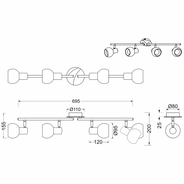 HLW LED LED Ceiling Spotlight - Trion Besina - E14 Fitting - 4-light - Round - Matte Nickel - Aluminum HLW LED LED Ceiling Spotlight - Trion Besina - E14 Fitting - 4-light - Round - Matte Nickel - Aluminum