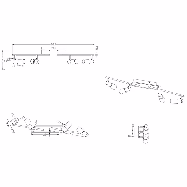 HLW LED LED Plafondspot - Trion Clupo - 16W - Warm Wit 3000K - 4-lichts - Rechthoek - Mat Chroom - Aluminium - OSRAM LEDs HLW LED LED Plafondspot - Trion Clupo - 16W - Warm Wit 3000K - 4-lichts - Rechthoek - Mat Chroom - Aluminium - OSRAM LEDs