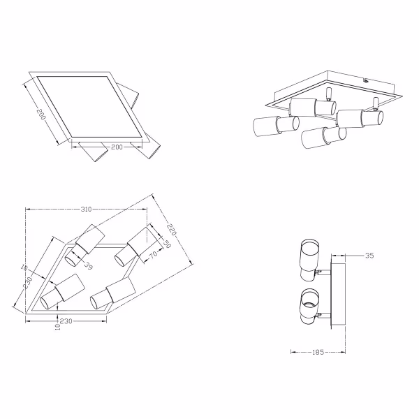 HLW LED LED Ceiling Spotlight - Trion Clupo - 16W - Warm White 3000K - 4-light - Square - Matte Chrome - Aluminum - OSRAM LEDs HLW LED LED Ceiling Spotlight - Trion Clupo - 16W - Warm White 3000K - 4-light - Square - Matte Chrome - Aluminum - OSRAM LEDs