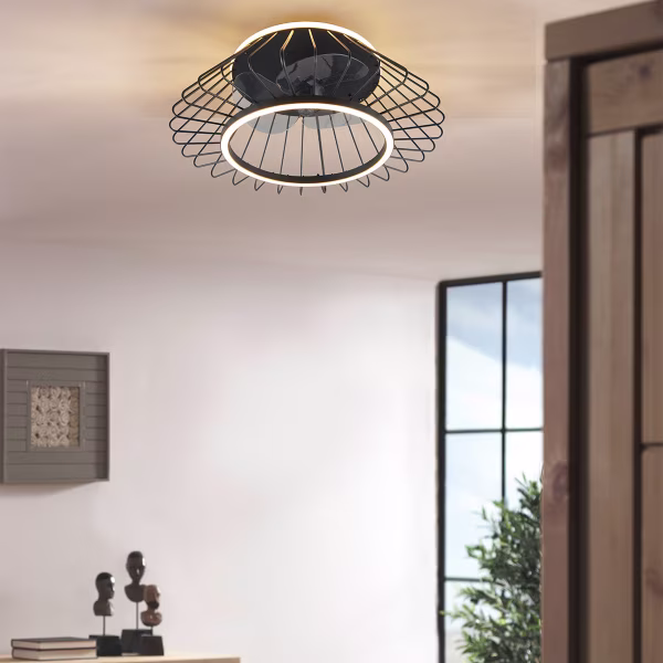 HLW LED LED Ceiling Light with Fan - Ceiling Fan - Trion Karla - 30W - Adjustable Color - Remote Control - Dimmable - Round - Matte Black - Metal HLW LED LED Ceiling Light with Fan - Ceiling Fan - Trion Karla - 30W - Adjustable Color - Remote Control - Dimmable - Round - Matte Black - Metal