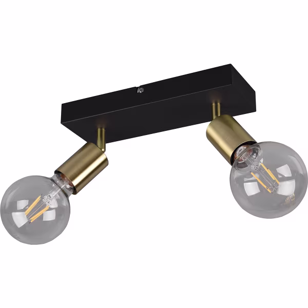 HLW LED LED Plafondspot - Trion Zuncka - E27 Fitting - 2-lichts - Rechthoek - Mat Zwart/Goud - Aluminium HLW LED LED Plafondspot - Trion Zuncka - E27 Fitting - 2-lichts - Rechthoek - Mat Zwart/Goud - Aluminium