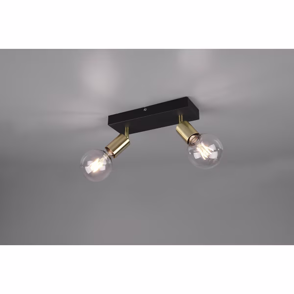 HLW LED LED Plafondspot - Trion Zuncka - E27 Fitting - 2-lichts - Rechthoek - Mat Zwart/Goud - Aluminium HLW LED LED Plafondspot - Trion Zuncka - E27 Fitting - 2-lichts - Rechthoek - Mat Zwart/Goud - Aluminium