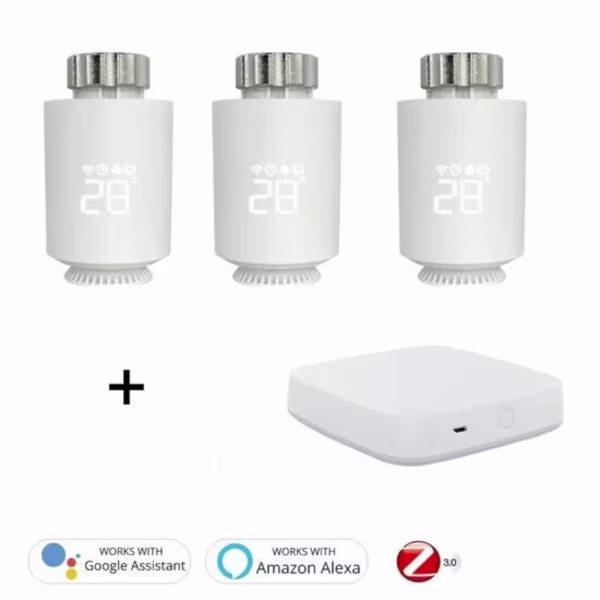 Smartlife Domotica Slimme WiFi Thermostaat Knoppen | Zigbee 3.0 Radiatorknop | LCD-display | Weekprogramma's | Open-raamdetectie | Spraakbediening | M30x1.5mm + adapters | 2x AA-batterijen | 58x58x102 mm