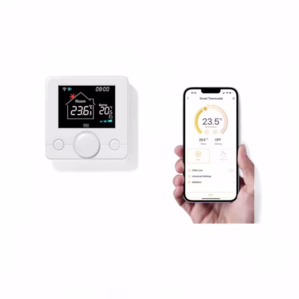 Smartlife Domotica Smart WiFi Opbouw Thermostaat | Draaiknop Bediening | Draadloos | Voor C.V.-Installatie | Tuya App | Google Home & Alexa | Zwart/Wit Smartlife Domotica Smart WiFi Opbouw Thermostaat | Draaiknop Bediening | Draadloos | Voor C.V.-Installatie | Tuya App | Google Home & Alexa | Zwart/Wit