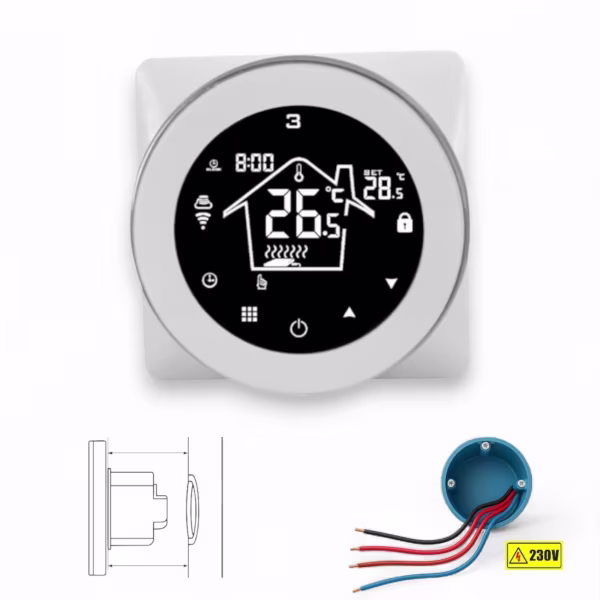 Smartlife Domotica Wifi Inbouw Thermostaat met Touchscreen voor Elektrische vloerverwarming en Infrarood (wit)