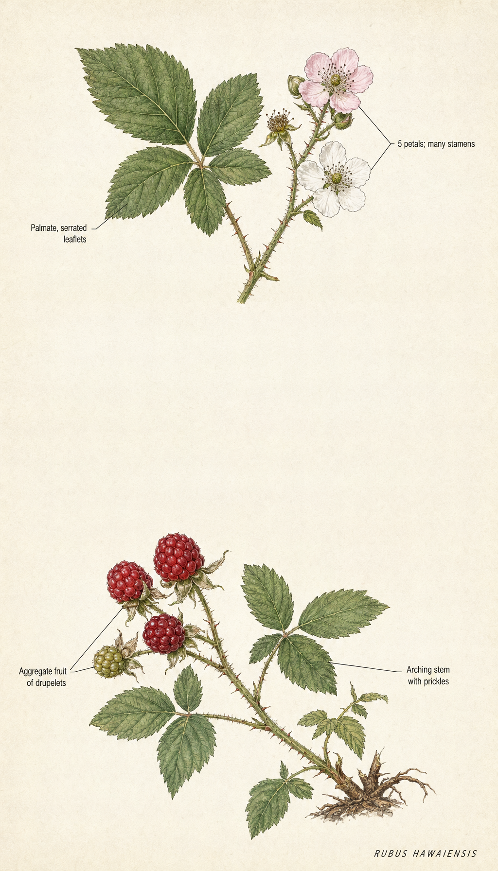 Hawai'i blackberry field-guide illustration