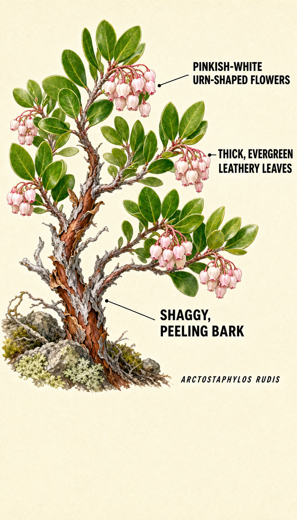 shagbark manzanita field-guide illustration
