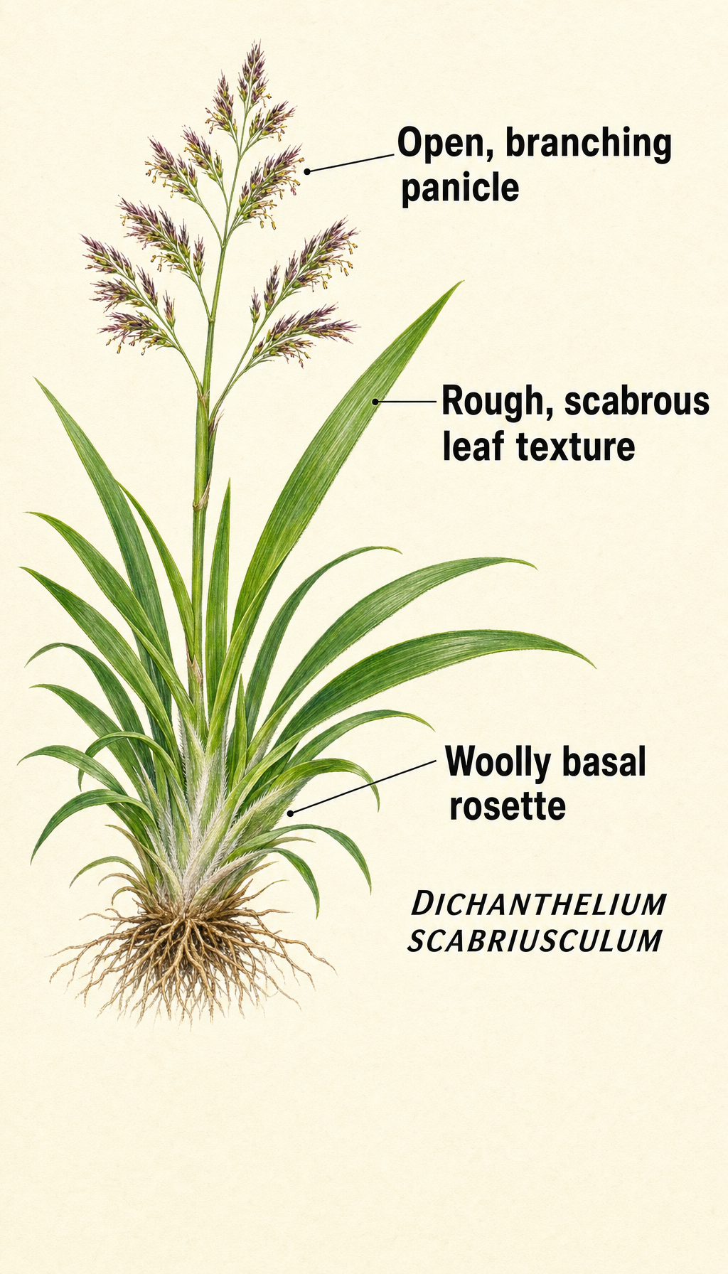 woolly rosette grass field-guide illustration