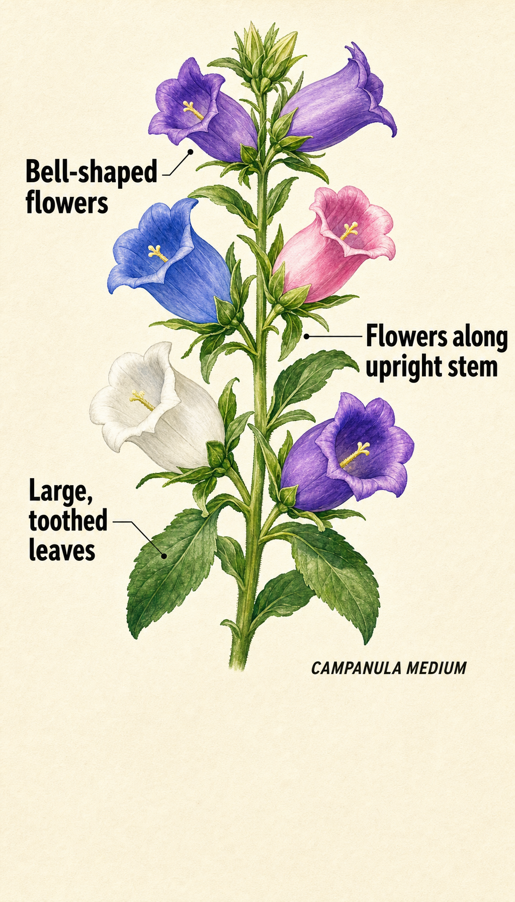 Canterbury bells field-guide illustration