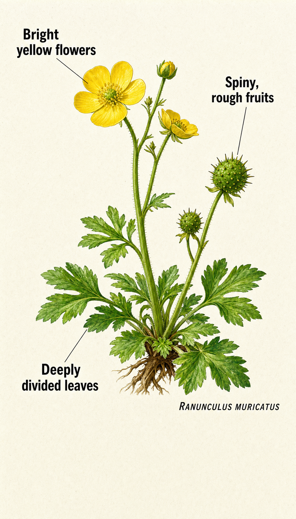 spinyfruit buttercup field-guide illustration