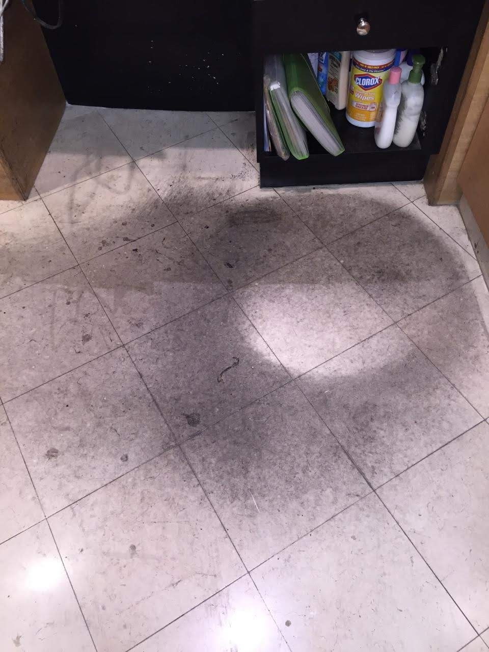 Before marble floor restoration - scratched dull marble tile floor Las Vegas