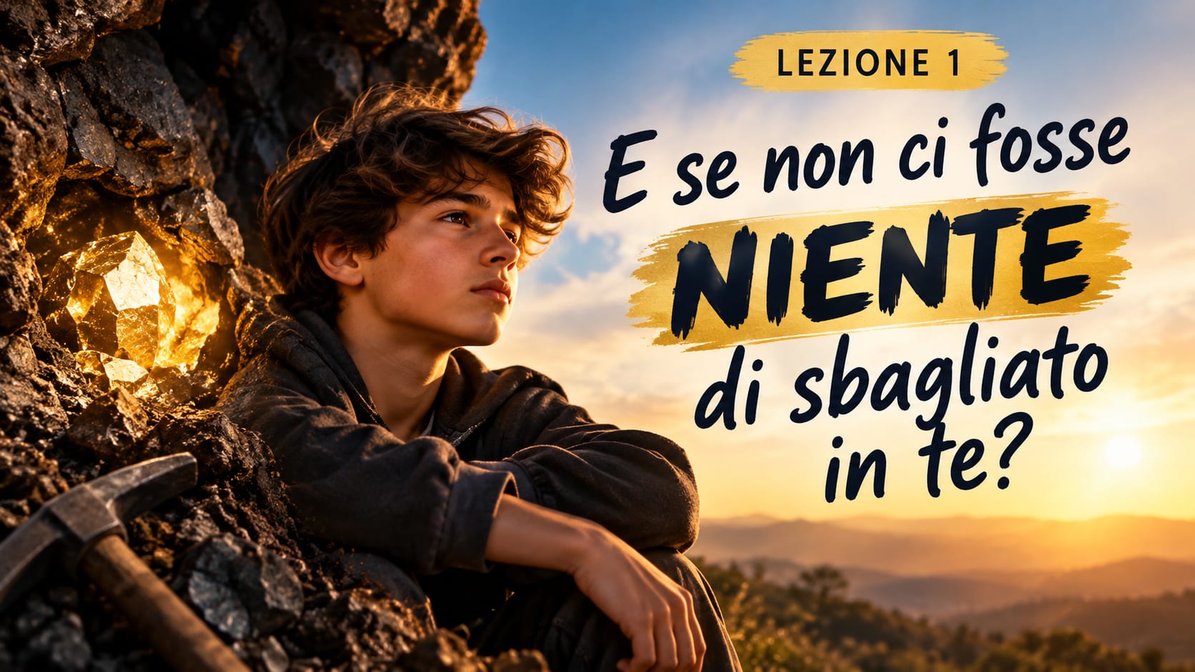 Un ragazzo davanti al tramonto