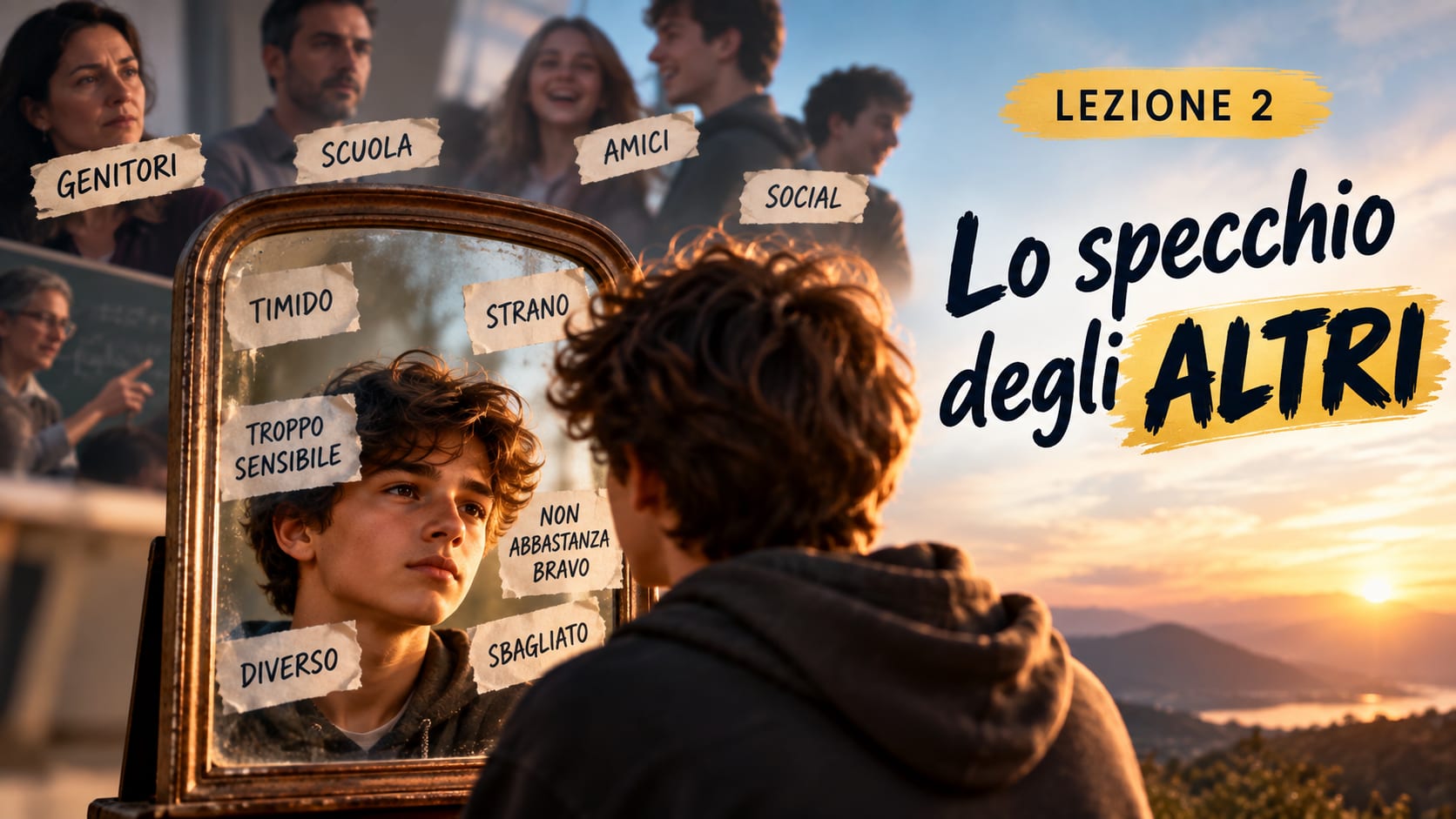 Un ragazzo che guarda il proprio riflesso