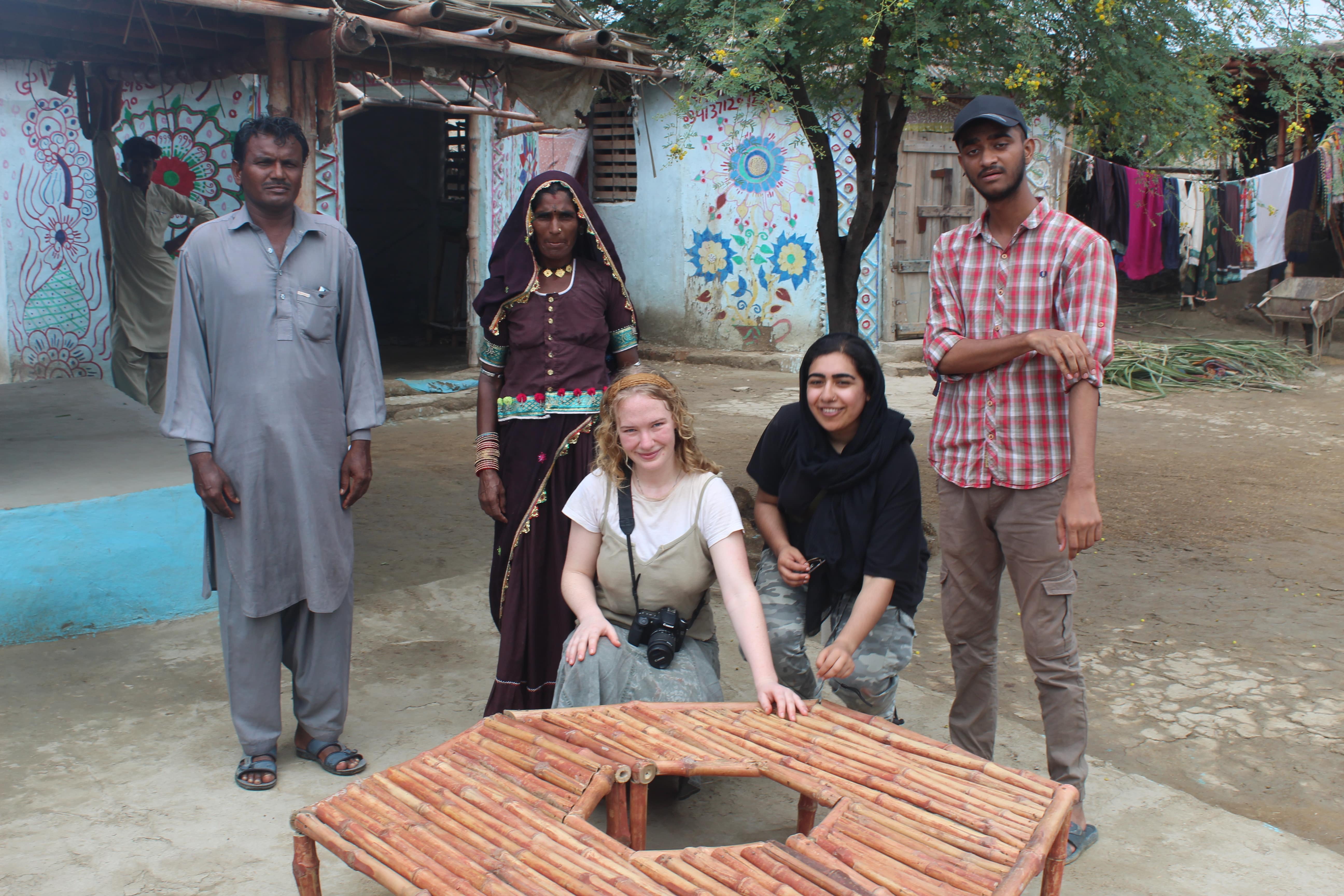 We made a modular, hexagonal, low bench/table out of bamboo.